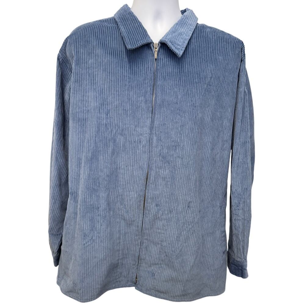 VTG 90's Corduroy Heavy Cotton Full Zip Shirt Jacket Blue 4X Mens Womens Unisex